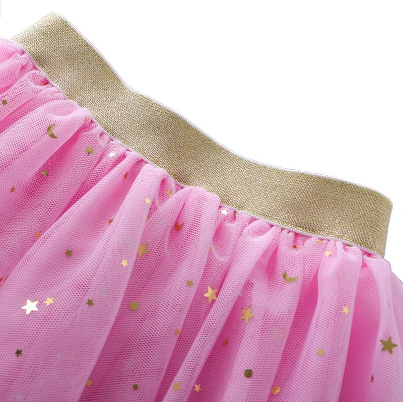 Tortoise & Rabbit Toddlers Girls Sparkle Tulle Tutu Skirt with Sequins Stars Moon Sun (Pink, 1-2years) - Image 3
